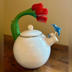 VINTAGE Ancona Teapot Bluebird & Tulips PERFECT NEVER USED *VERY RARE****